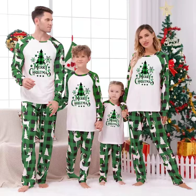 CHINEE Adults Kids Custom 2 Piece Sleepwear Christmas Party Set Women PJS Set Silk Satin Christmas Family Pajamas Matching Sets