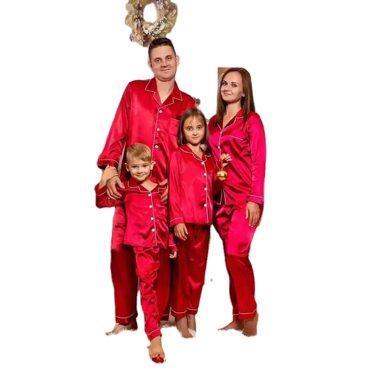 CHINEE Adults Kids Custom 2 Piece Sleepwear Christmas Party Set Women PJS Set Silk Satin Christmas Family Pajamas Matching Sets