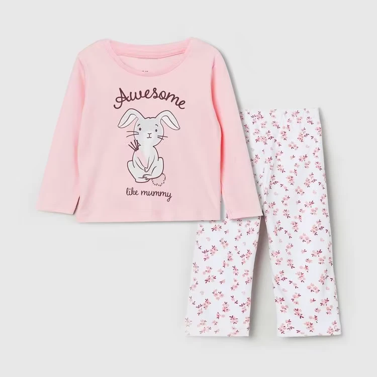 CHINEE Animal Print Round Neck T shirt Long Sleeves Sleepwear Children Baby Cotton Pajamas for Kids Girls for Home Wear 2 Piece Sets