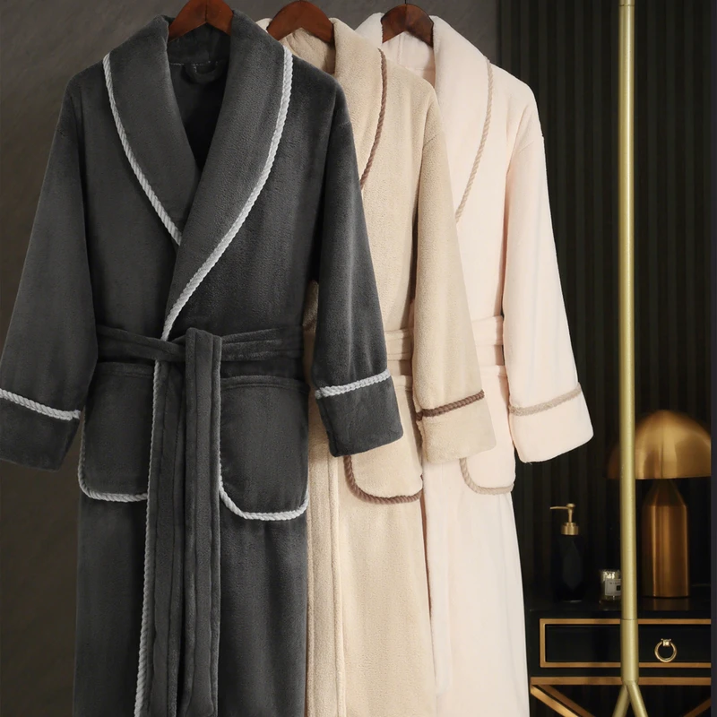 CHINEE Antibacterial Five star Hotel Woman Winter Coral Fleece Thickened Women Bathrobe Flannel Adult Luxury Bathrobe