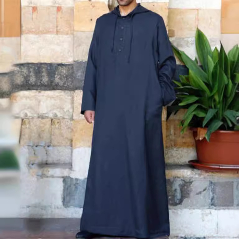CHINEE-Arabian-style-Simple-Long-Mens-Hooded-Shirt-Muslin-Robe-Men