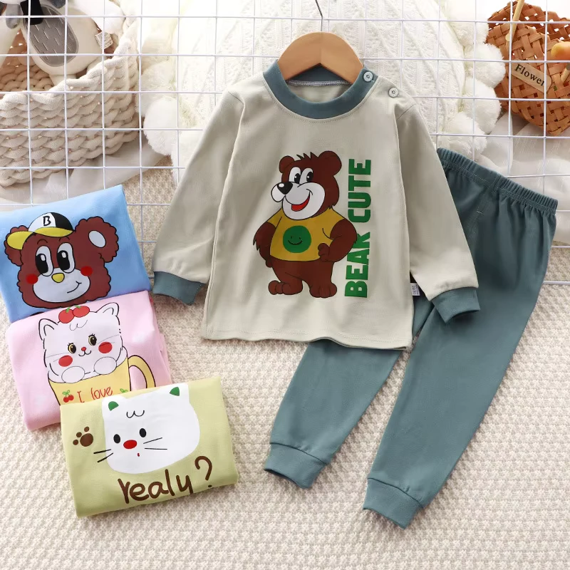 CHINEE Autumn Boys Girls Pajama Sets 100% Cotton Children Sleepwear Cartoon Printed Kids Pyjamas Winter Baby Pajamas Set