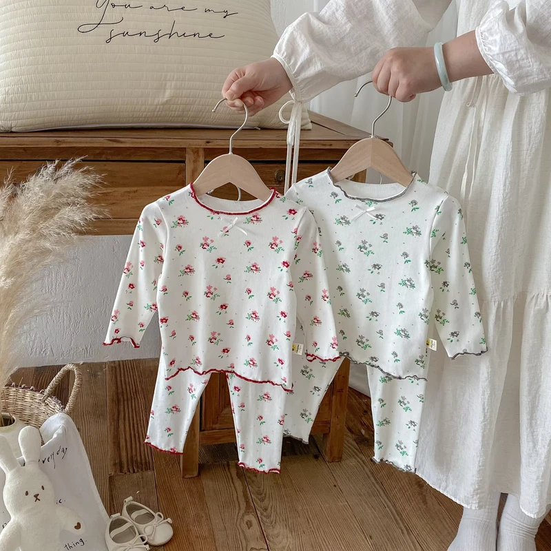 CHINEE Autumn Design Infant Baby Girls Flower Print Pajamas Toddler Kids 2 Pcs Clothing Sets