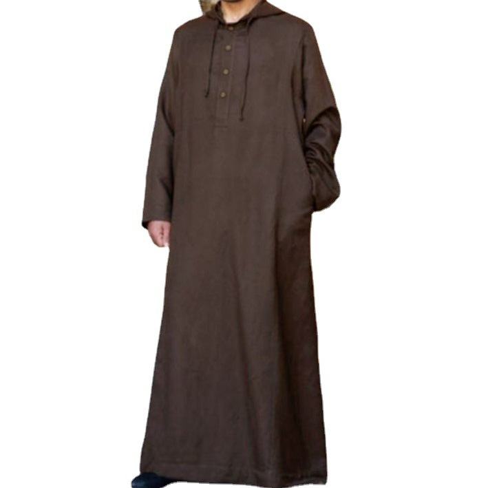 CHINEE Autumn Plus Size Loose Comfortable Breathable Arab Style Men's Hooded Robe Muslim Middle Eastern Abaya Clothing