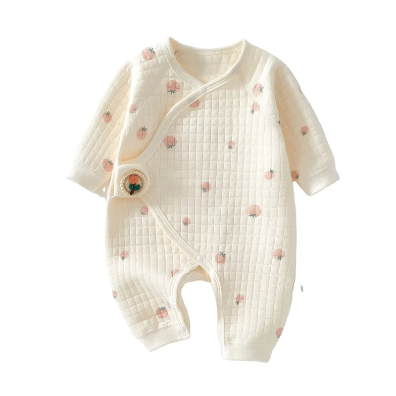 CHINEE Autumn Warm Knitted Cute Baby Pajamas 100% Cotton Button Down Romper Cartoon Printing Sleepwear for Boys and Girls