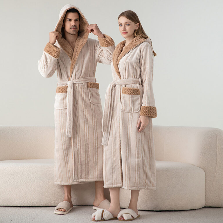 CHINEE-Autumn-Winter-Jacquard-Bathrobe-Men-Women-Plus-Size-Thickened-Fleece-Sleepwear-Breathable-100-Polyester-European-American-Front