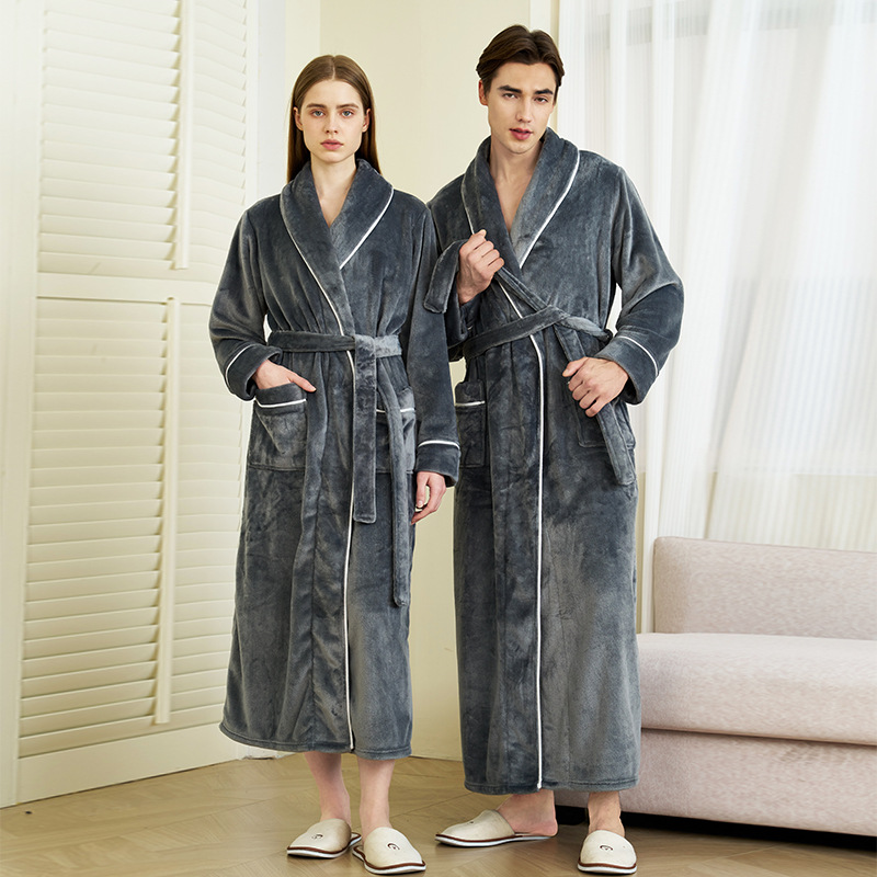 CHINEE Autumn and Winter Bathrobes for Men and Women Double sided Thickened Couple's Bathrobe Long Coral Fleece Winter Pajamas Robe