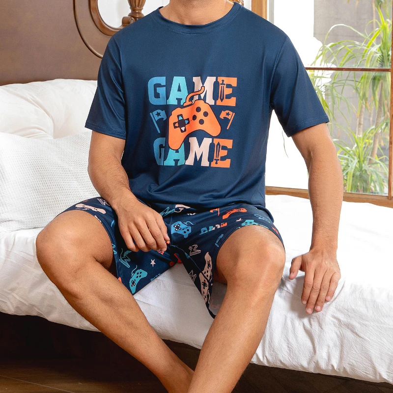CHINEE Autumn and Winter Plus Size Men's 150g Cotton Casual Pajamas Suit Round Neck Pyjamas for Sleepwear