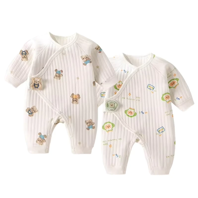 CHINEE BKD Newborn Baby Full Sleeve Cotton Romper Unisex Cute Bodysuit Solid Color Pajamas Snap Button Casual Spring Customized Logo