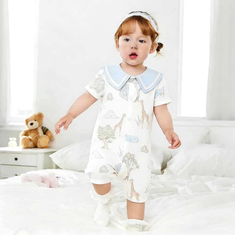 CHINEE Baby Bamboo Rompers Summer Sleepsuit Jumpsuit Breathable Knit Unisex Pajamas with Snap Button Closure