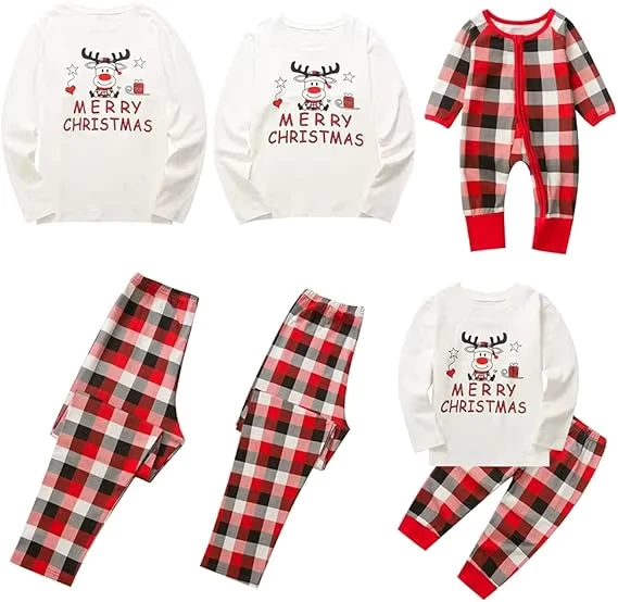 CHINEE Baby Boys Christmas Family Matching Eco Friendly Breathable Pajamas Deer Tops Casual Plaid Pants Sleepwear Set