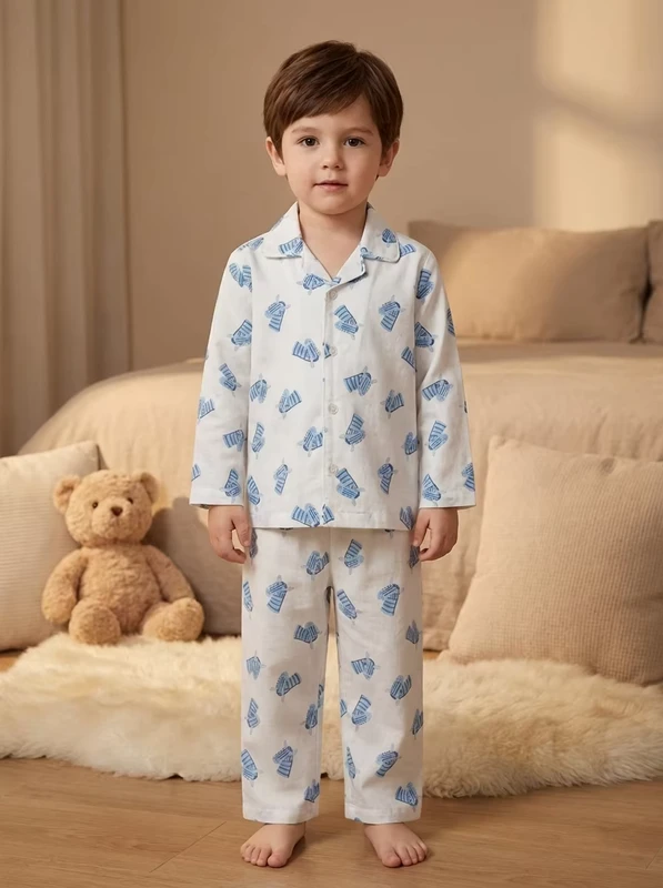 CHINEE Baby Boys Cotton Printed Pajama Set Full Sleeve Turn down Collar Soft Button Closure Casual Sleepwear for Infants & Toddlers