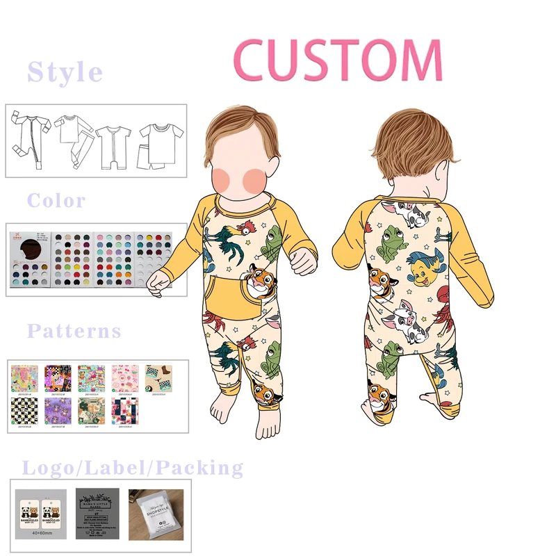 CHINEE Baby Boys and Girls Bamboo Fabric Rompers Custom Printed Newborn Casual Style Baby Kids Zippy Pajamas