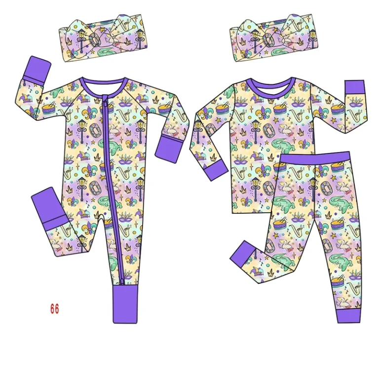 CHINEE-Baby-Custom-Milk-Silk-Mardi-Gras-Baby-Pajamas-Set-Mask-Horn-Purple-Print-Baby-Zippy-Clothing-Kids-Rompers