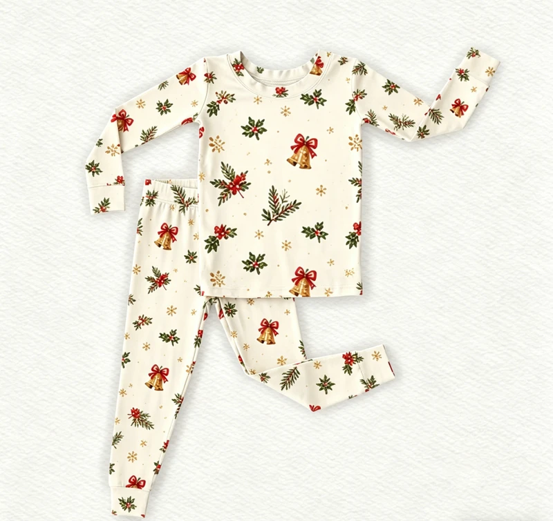 CHINEE Baby Girls Christams Bell 2 Piece Pajama Customized Toddler Holiday PJ Set