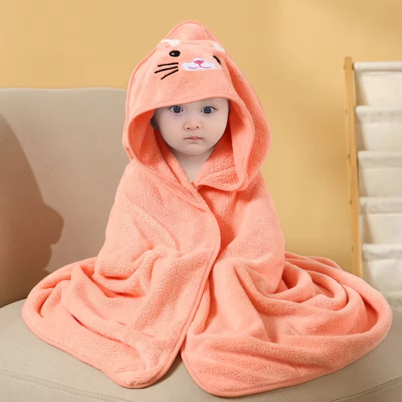 CHINEE Baby Hooded Cloak Newborn Wrap Spring And Autumn Baby Cartoon Coral Velvet Hooded Cape