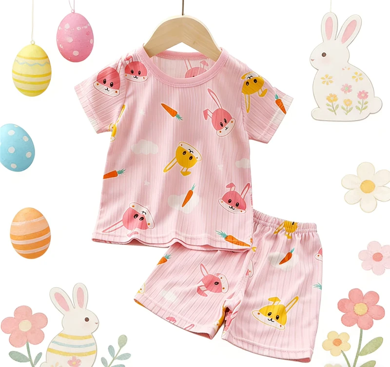 CHINEE Baby Ice Silk Short Sleeve Set Boys and Girls Summer Pajamas Custom Printing Kids 2 Pieces Sleepwear
