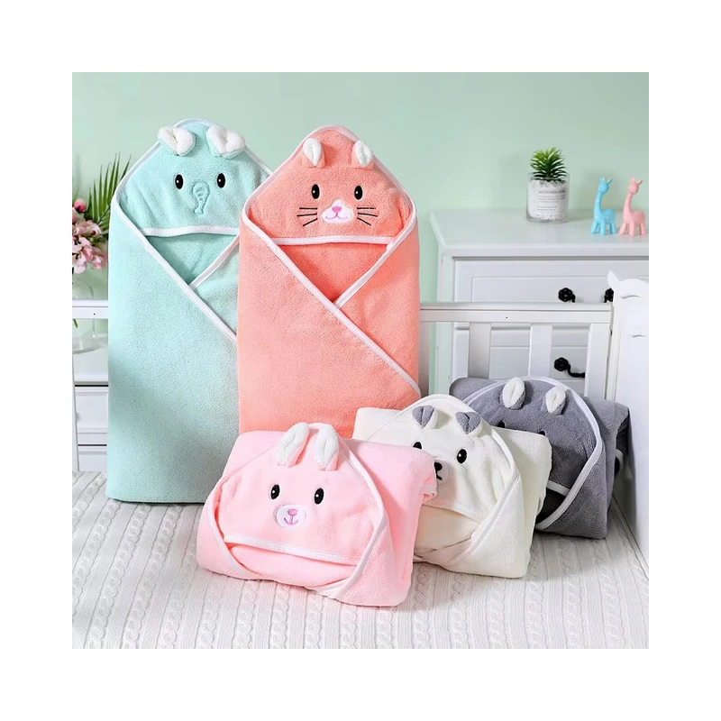 CHINEE Baby Kids Bath Robe Towel Hooded Sleeveless Animal Coral Fleece Polyester Home Bathroom Use