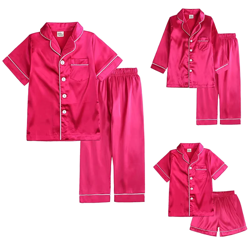 CHINEE Baby Silk Pajama Set Solid Colors Kids Pajamas Baby Long Johns Long Sleeves Sleepwear Pajamas Organic Pyjama Infant 0 11Years