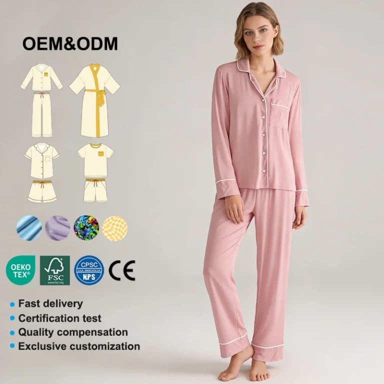 CHINEE Baifei Custom Two Piece Women's Sleepwear Set Long Sleeves Soft Bamboo Pajamas Solid Color Piping Pyjamas Women Sleepwear