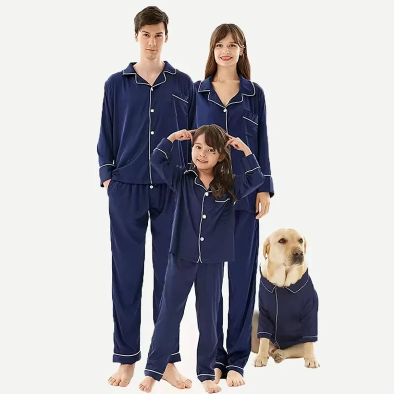CHINEE-Bamboo-Family-Matching-Navy-Blue-Pajama-Set-with-Pet-Dog-Outfit-Button-Down-Long-Sleeve-Loungewear-for-Parents-Kids-and-Dog-Pjs