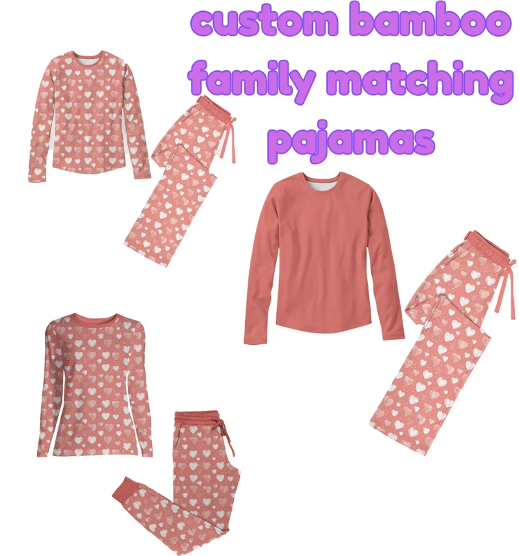 CHINEE Bamboo Family Matching Sleeper Women's Stretchy Pajamas Set Bamboo Tops With Wide Pants for Men Custom Color Print Baby Romper