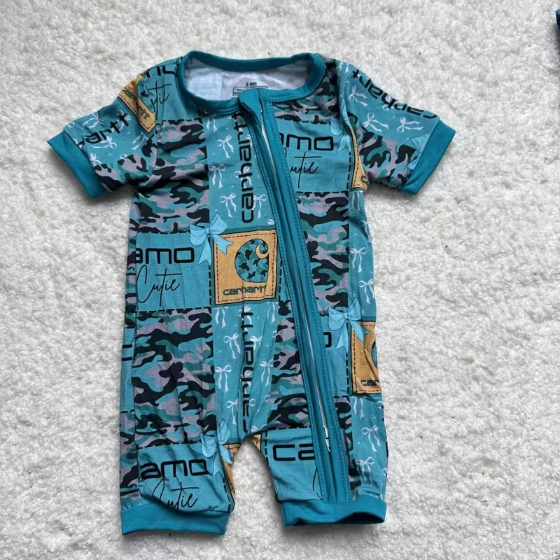 CHINEE Bamboo Knitted Anti Wrinkle Washable Unisex Double Zipper Casual Short Sleeve Printed Pajamas Romper Sleepers Kids Baby
