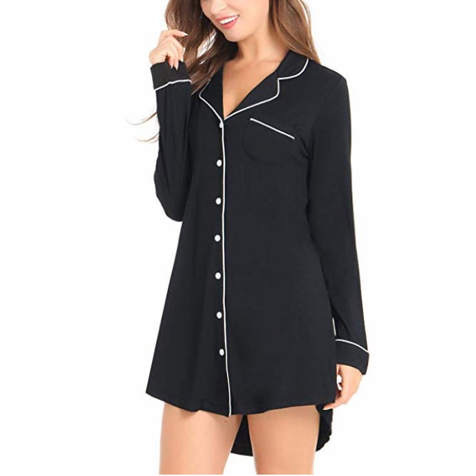 CHINEE Bamboo Ladies Sleepshirts Knee Length Nightshirts for Women Plus Size Summer Sleepwear Pajamas