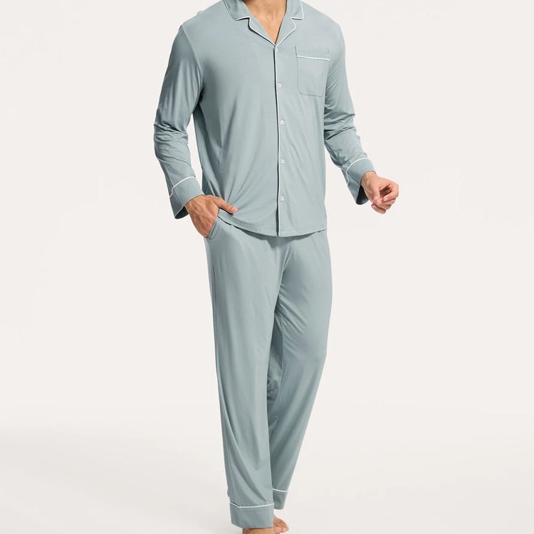 CHINEE Bamboo Mens Pajama Sets Custom Long Sleeve Sleepwear Men's Pajamas Organic Jersey Night Suit Eco Friendly Pjs Pijama for Men