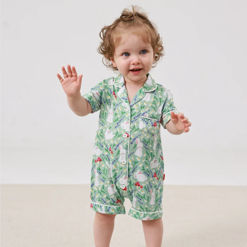 CHINEE Bamboo Pajamas For Kids Toddler One Pieces Sleepwear Short Pj Sets Baby Cotton Jumpsuits Bodysuits Clothing