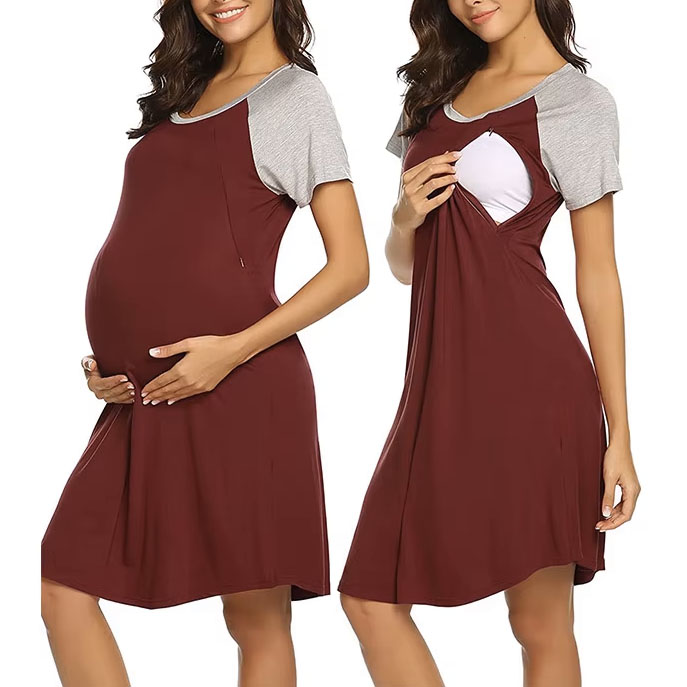 CHINEE Bamboo Pregnant Women Nursing Dress Breastfeeding Dresses Maternity Lounge Wear Nursing Nightgown