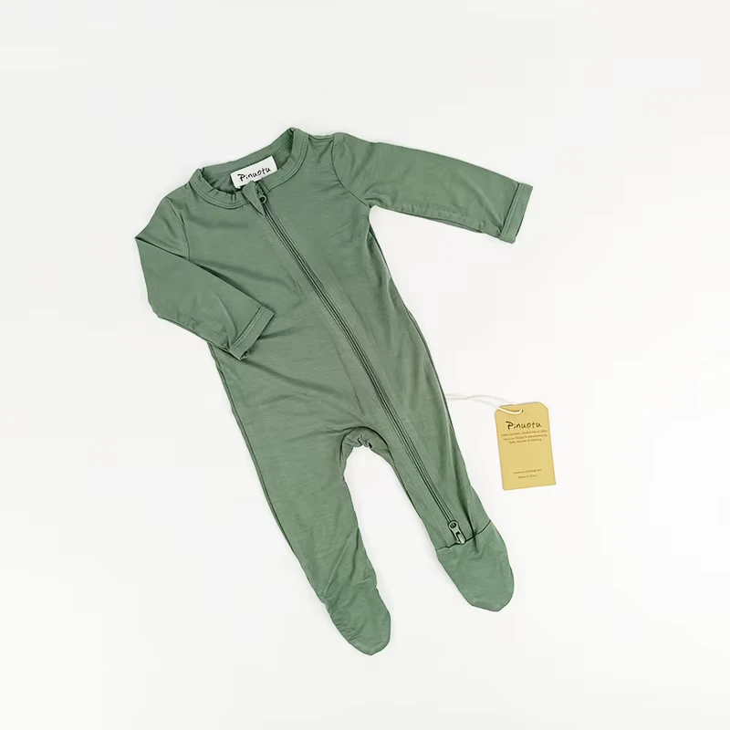 CHINEE Bamboo Toddler Clothing Newborn Footie Bamboo Baby Convertible Zipper Romper Boy Basics Army Green Pyjamas