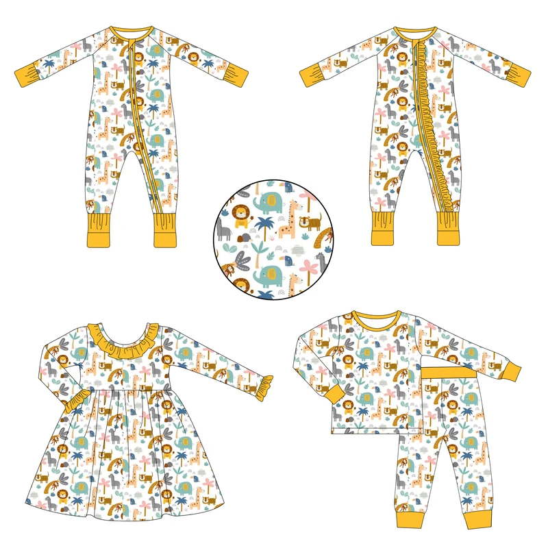 CHINEE Bamboo Viscose 2 Piece Toddler Pajamas Fall Long Sleeved Baby Pyjamas Wear for Kids at Home Eco friendly Custom Print Rompers