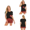 CHINEE Bamboo Women Shorts Pajamas Sleepwear, Gingham Print, Patch Pocket Top, Knot Waist Shorts PJ Set