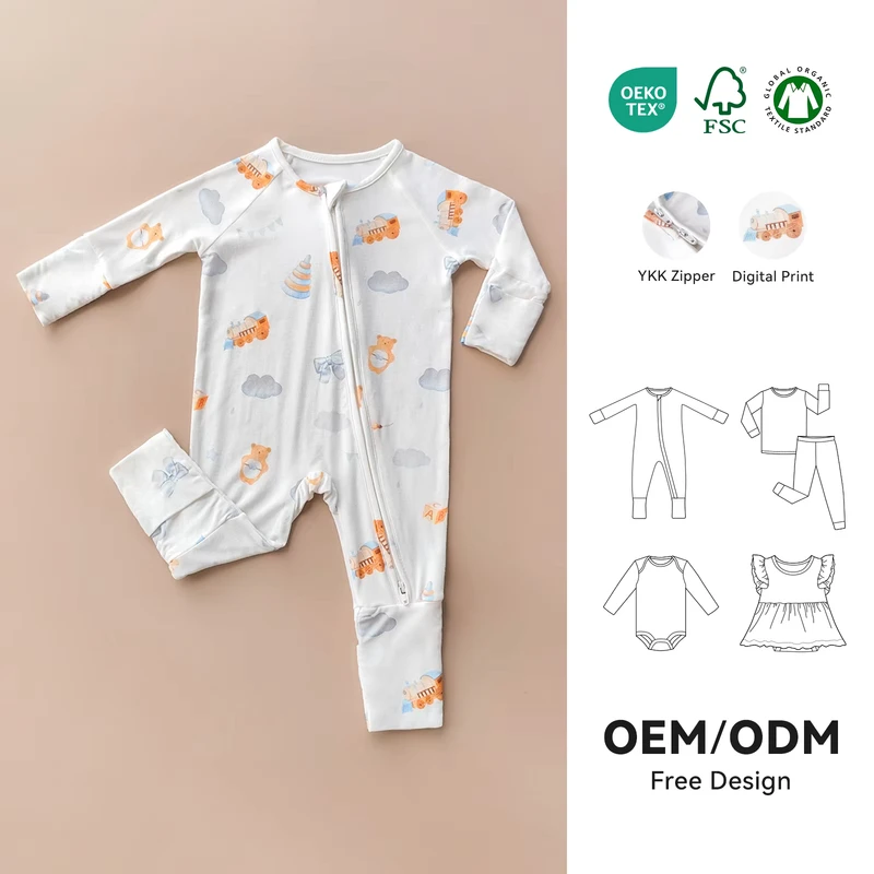 CHINEE Bamboo YKK Zipper Baby Sleeper Toddler Boy Natural Print Pajamas Newborn Baby Bamboo Fiber Romper