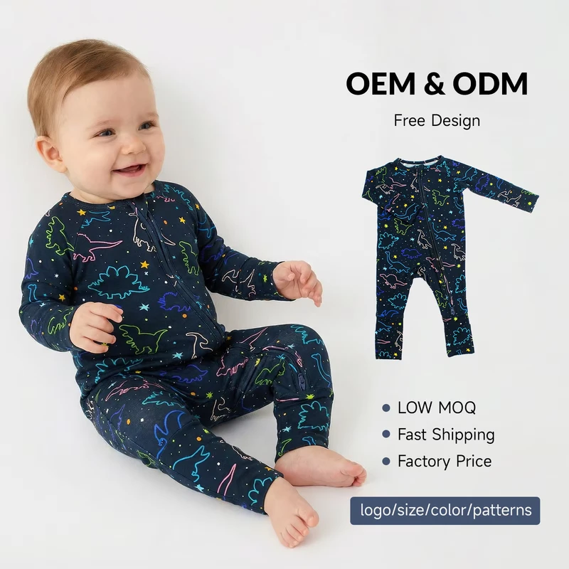 CHINEE Bamboo YKK Zipper Newborn Pajamas Infant Girls Baby Clothes Natural Print Baby Bamboo Sleeper