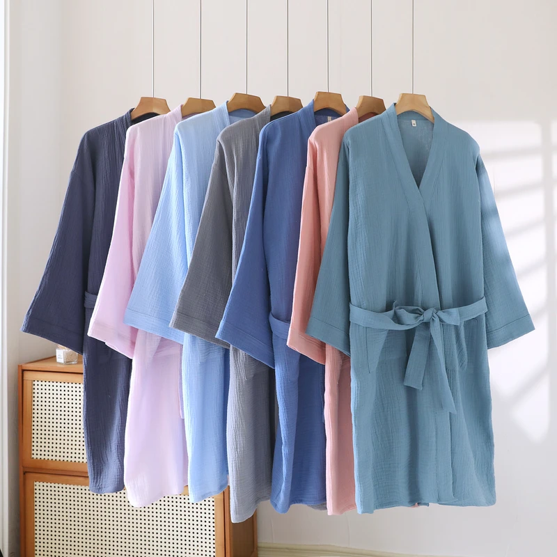 CHINEE Bathrobe Cotton Women Kimono Robes for Home Wear Loungewear Custom logo Cotton Muslin Kimono Robes for Women