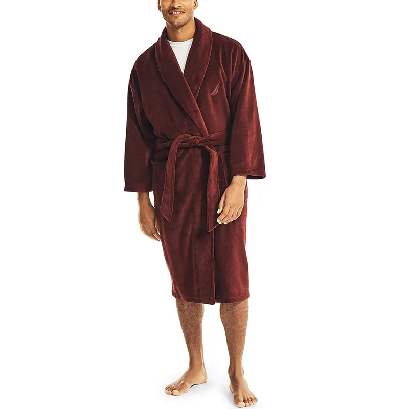 CHINEE Bathrobe Flannel Nightgown Men Thickened and Lengthened Nightgown Plus Fat Pajamas to Keep Warm and Comfortable