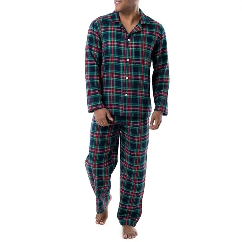 CHINEE Best Design Men's Pajama Set 2 Piece Sleepwear Soft Satin Cotton Flannel Pajama Pants Long Sleeveless Henley T Shirt Lounge