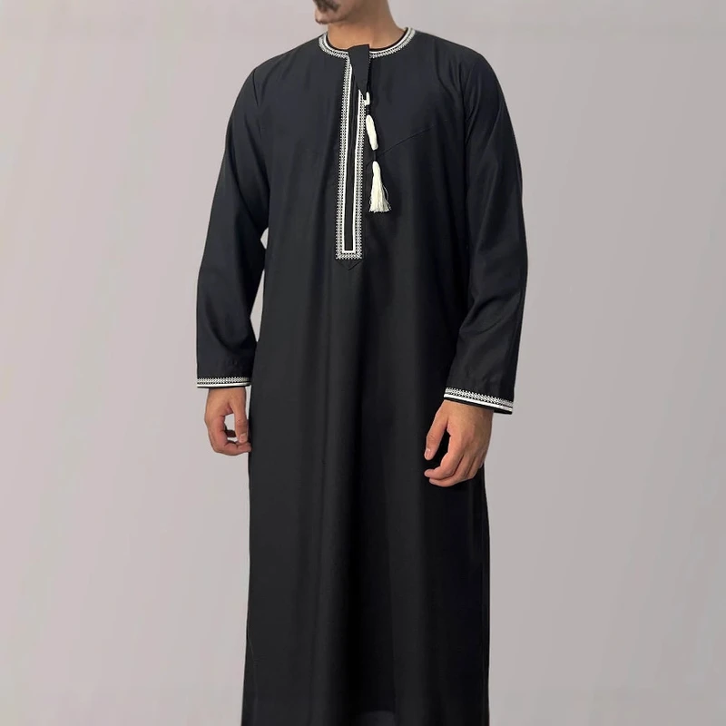 CHINEE Best Made Men's Embroidery Kaftan Thobe Long Sleeve Muslim Robe Moroccan Thobe Islamic Clothing
