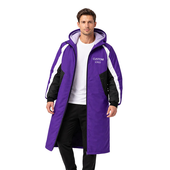 CHINEE Best Selling Custom logo Printed Swim Parka Waterproof Hooded Long Coat Thermal Lined Changing Robe for Swimmers
