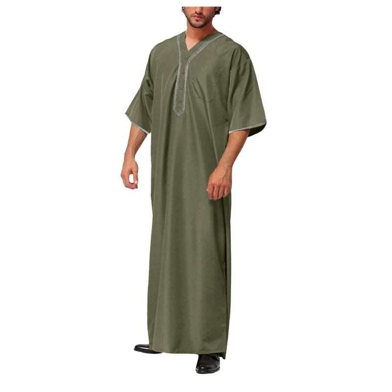 CHINEE Best Selling Linen Thobe for Men Arabic Islamic Clothing Casual Hooded Robe Jubba Long Sleeve Loose Fit Ankle Length