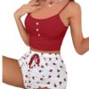 CHINEE Best selling Fashion Women's Casual Sleepwear With Suspender Two piece Set Sleepwear for Women's Pajamas