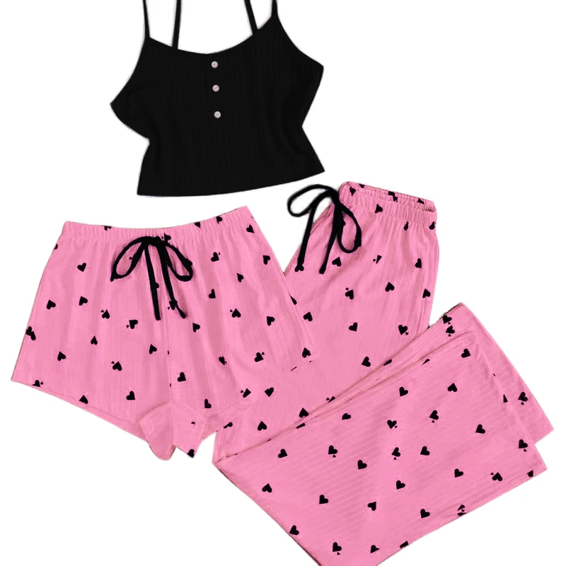 CHINEE Best selling Fashion Women's Casual Sleepwear With Suspender Two piece Set Sleepwear for Women's Pajamas Set