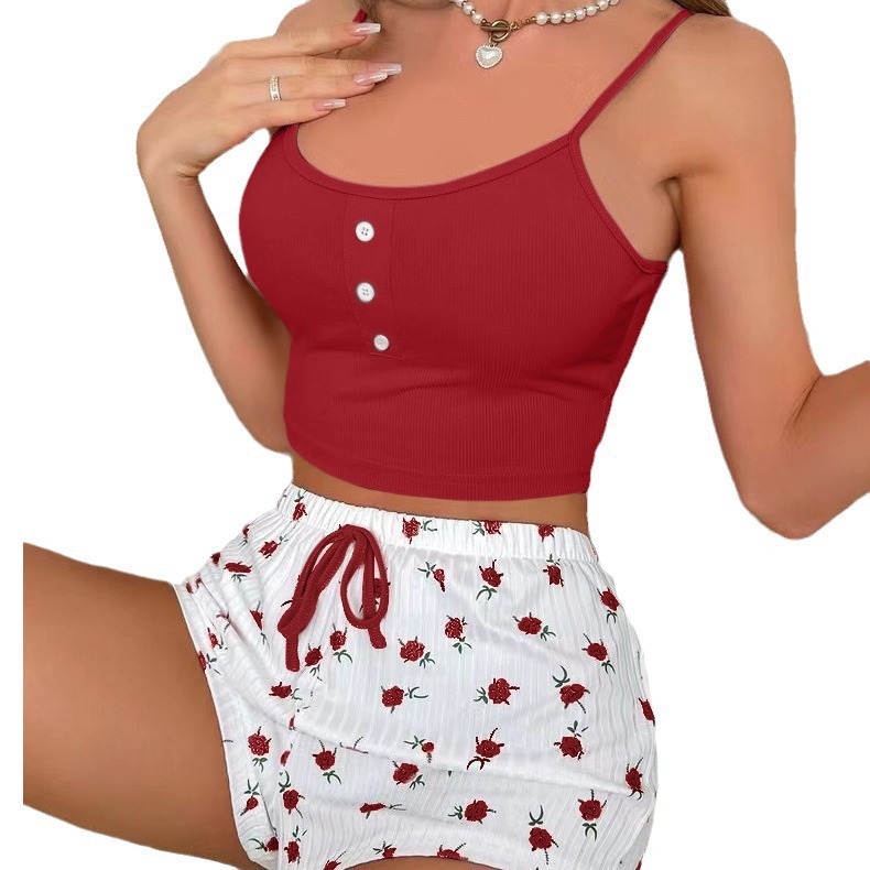 CHINEE Best selling Fashion Women's Casual Sleepwear With Suspender Two piece Set Sleepwear for Women's Pajamas