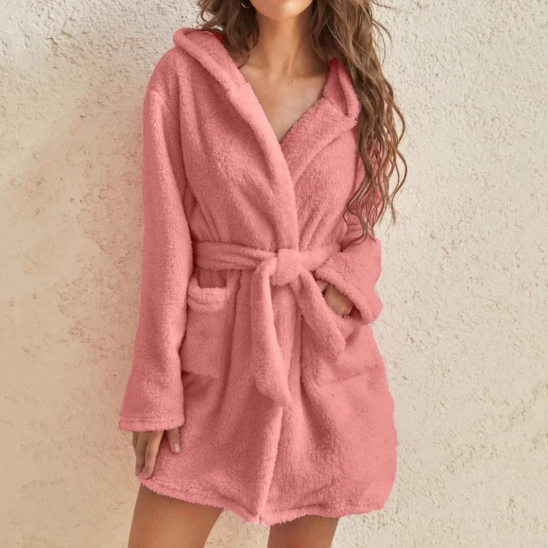 CHINEE Bestseller Cross Border European American Foreign Trade Autumn Winter Hooded Flannel Polyester V Neck Knee Bath Robe Women