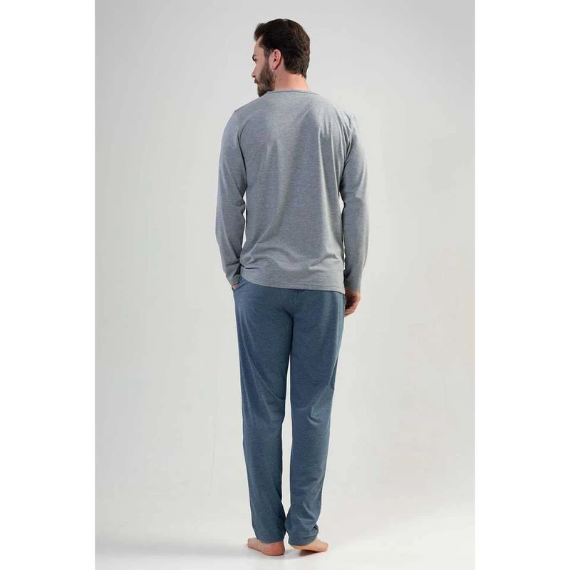 CHINEE Big Size Men's Cotton Pajama Set Knitted Long Sleeve Sleepwear Plus Size Comfortable Two Piece Pyjamas For Men