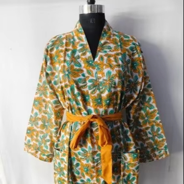 CHINEE Boho Floral Woven Nylon Kimono Robe for Women Lightweight Long Dressing Gown with Vintage Summer Loungewear