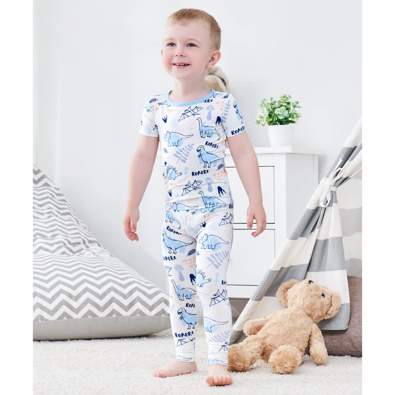 CHINEE Boy Toddler Printed Digital Bamboo Pajamas with Short Sleeves Printed Kids Cotton Short Pajamas Children Sleepwear Custom VN