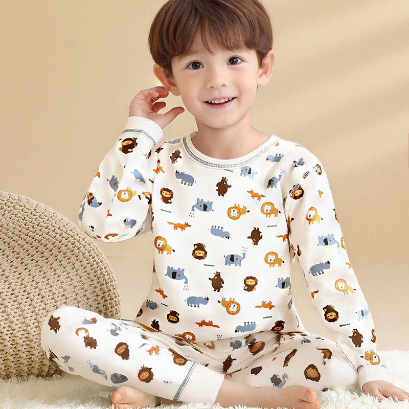 CHINEE Boys Cotton Jersey Warm Animal Vehicle Print Pajamas Set Soft Long Sleeve Kids Sleepwear for Toddler